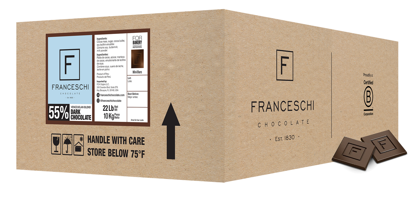 FRANCESCHI DARK CHOCOLATE VENEZUELAN BLEND 55%  Mini Bars 22 Lb.