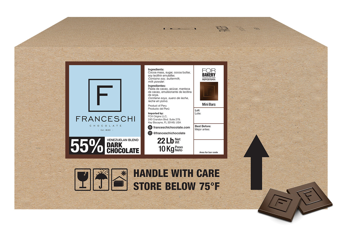 FRANCESCHI DARK CHOCOLATE VENEZUELAN BLEND 55%  Mini Bars 22 Lb.